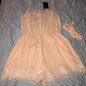 Peach colored Lace Romper